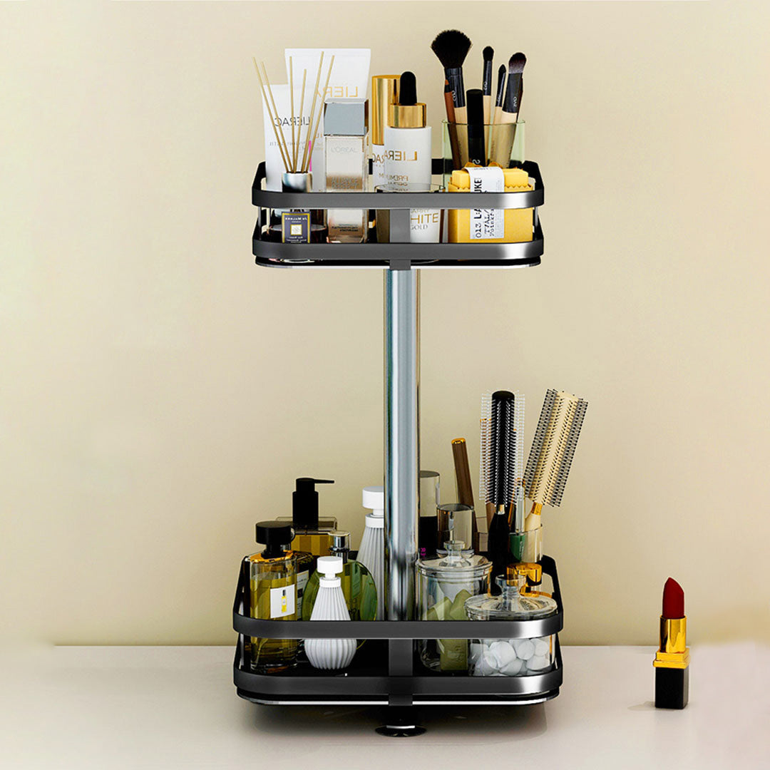 NNEAGS 2 Tier Steel Black Square Rotating Multi-Function Kitchen Portable Storage Spice Seasoning Kitchen Countertop Organiser Shelf-1