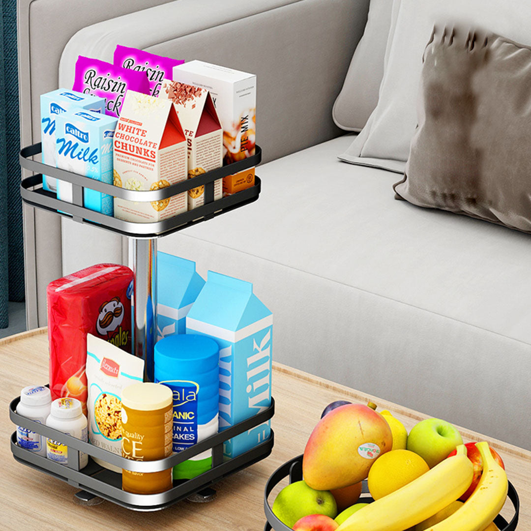NNEAGS 2 Tier Steel Black Square Rotating Multi-Function Kitchen Portable Storage Spice Seasoning Kitchen Countertop Organiser Shelf-2