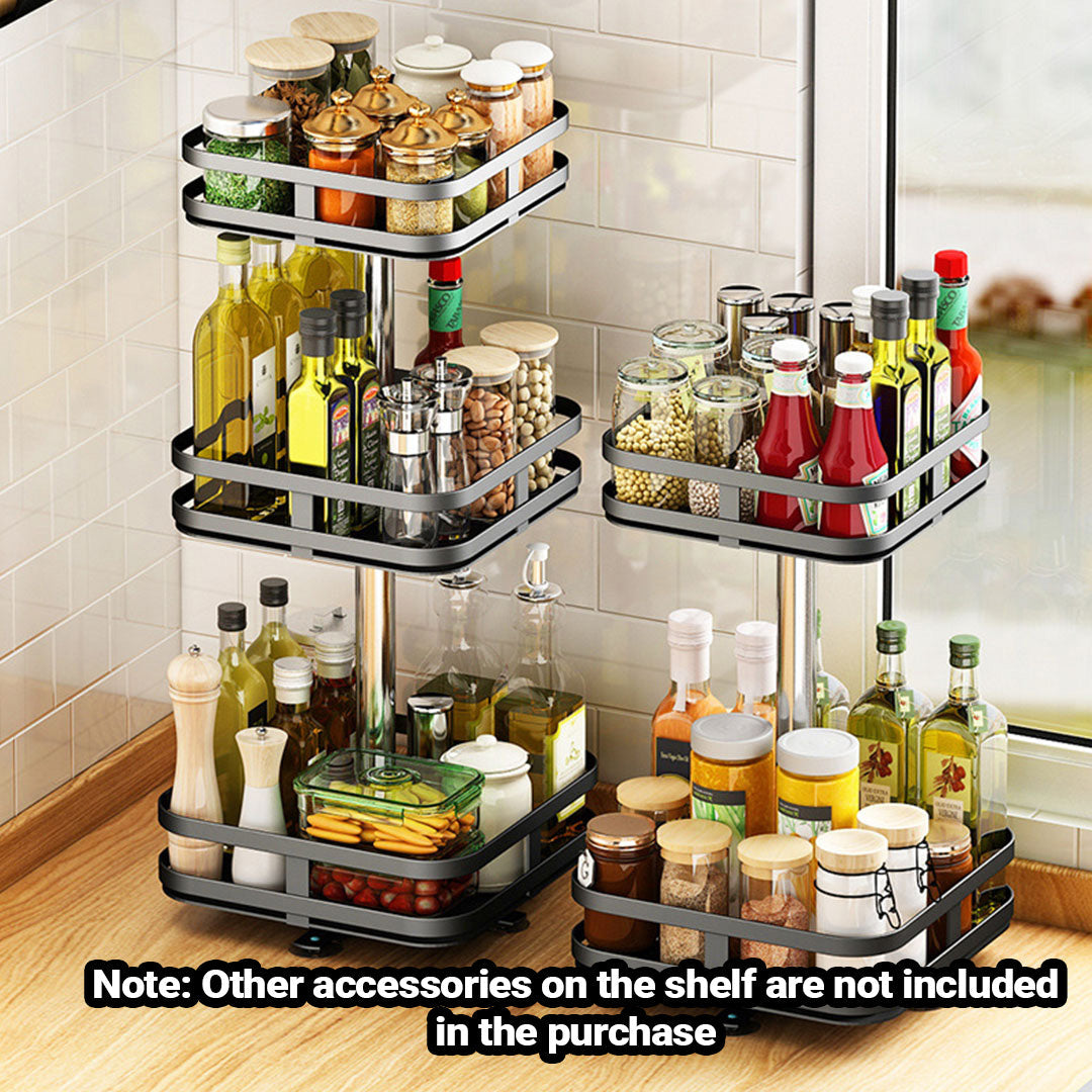 NNEAGS 2 Tier Steel Black Square Rotating Multi-Function Kitchen Portable Storage Spice Seasoning Kitchen Countertop Organiser Shelf-3
