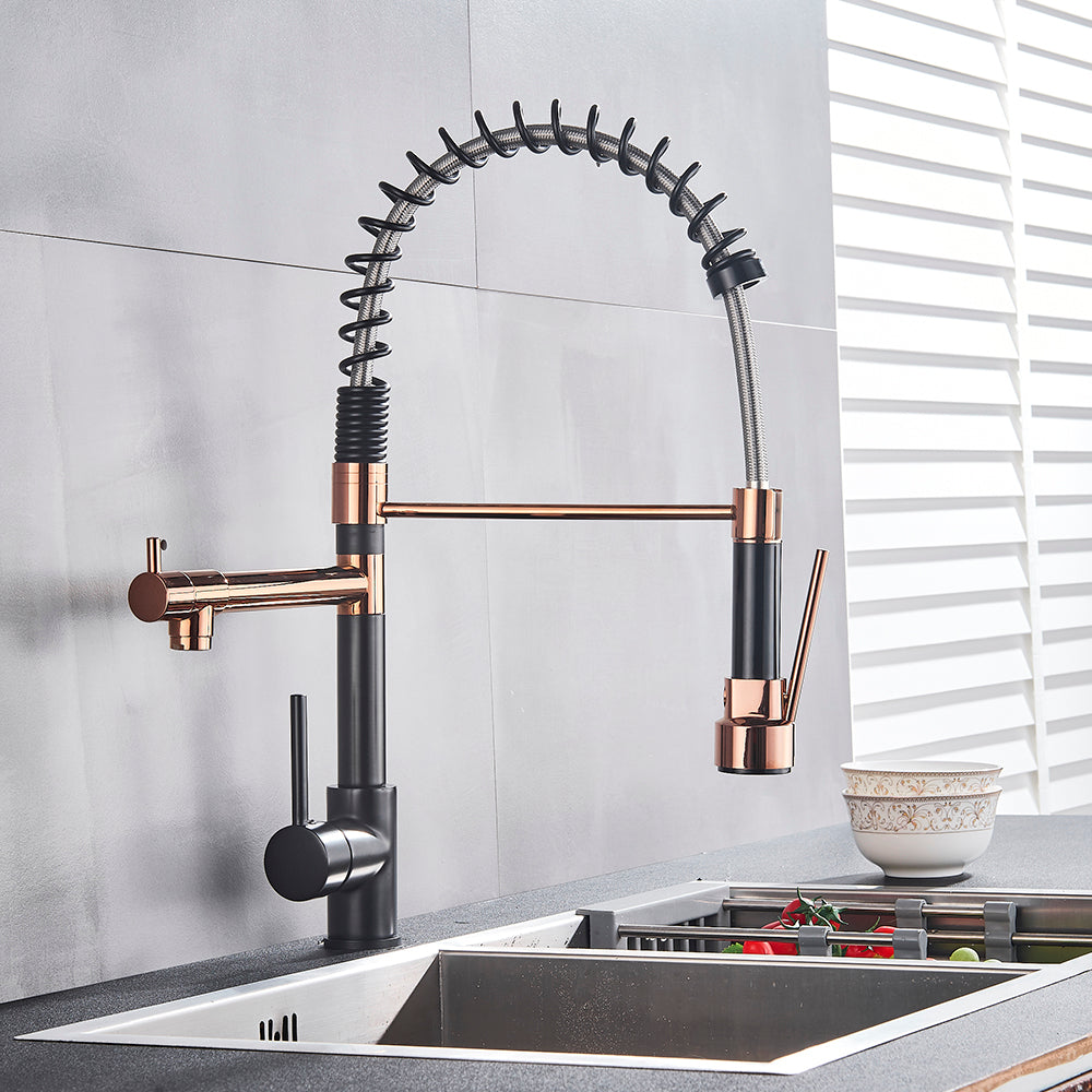 Grifo de cocina extraíble | Mezclador extensible de acero inoxidable con rociador retráctil-0