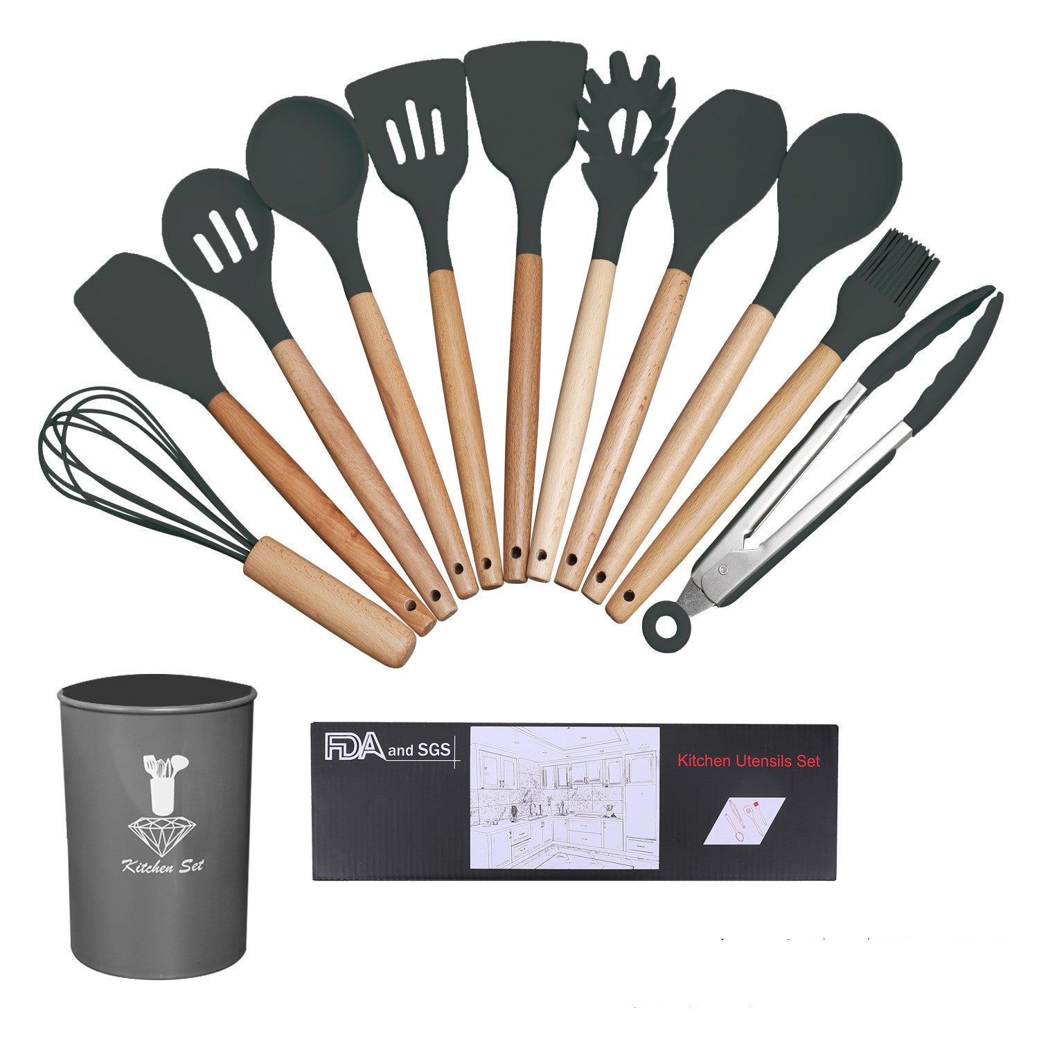 Set de utensilios de cocina de silicona | Antiadherente, resistente al calor y fácil de limpiar-0