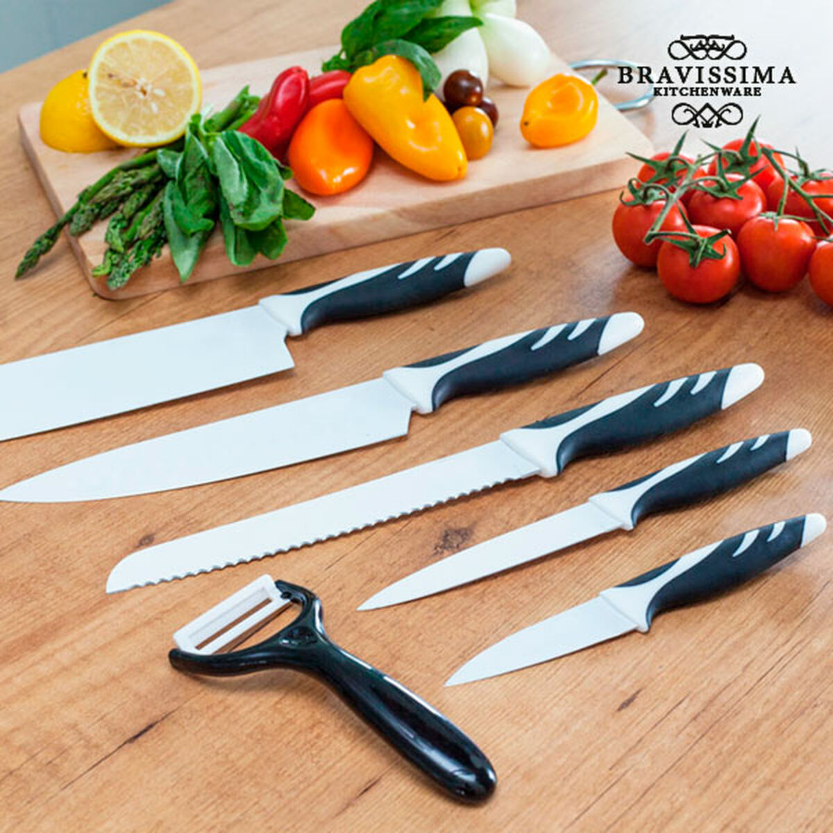 Set de cuchillos de cocina Bravissima Kitchen Swiss Chef 6 piezas | Cuchillos profesionales de acero inoxidable-0