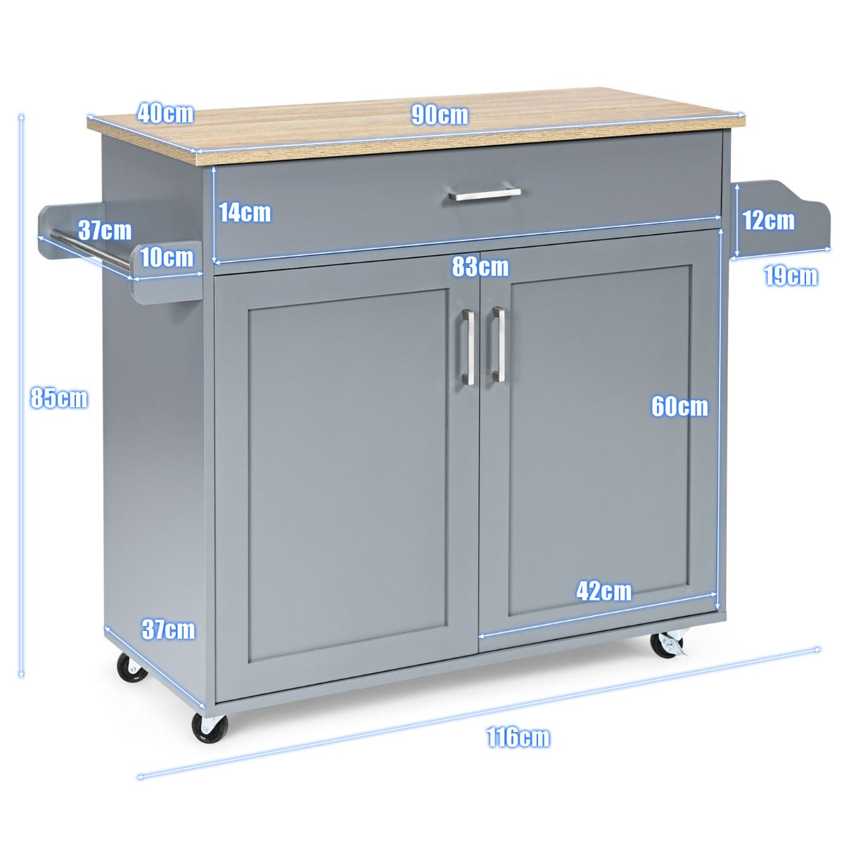 Carrito isla de cocina NNECW gris | Mueble auxiliar con ruedas bloqueables y gran capacidad de almacenamiento-3