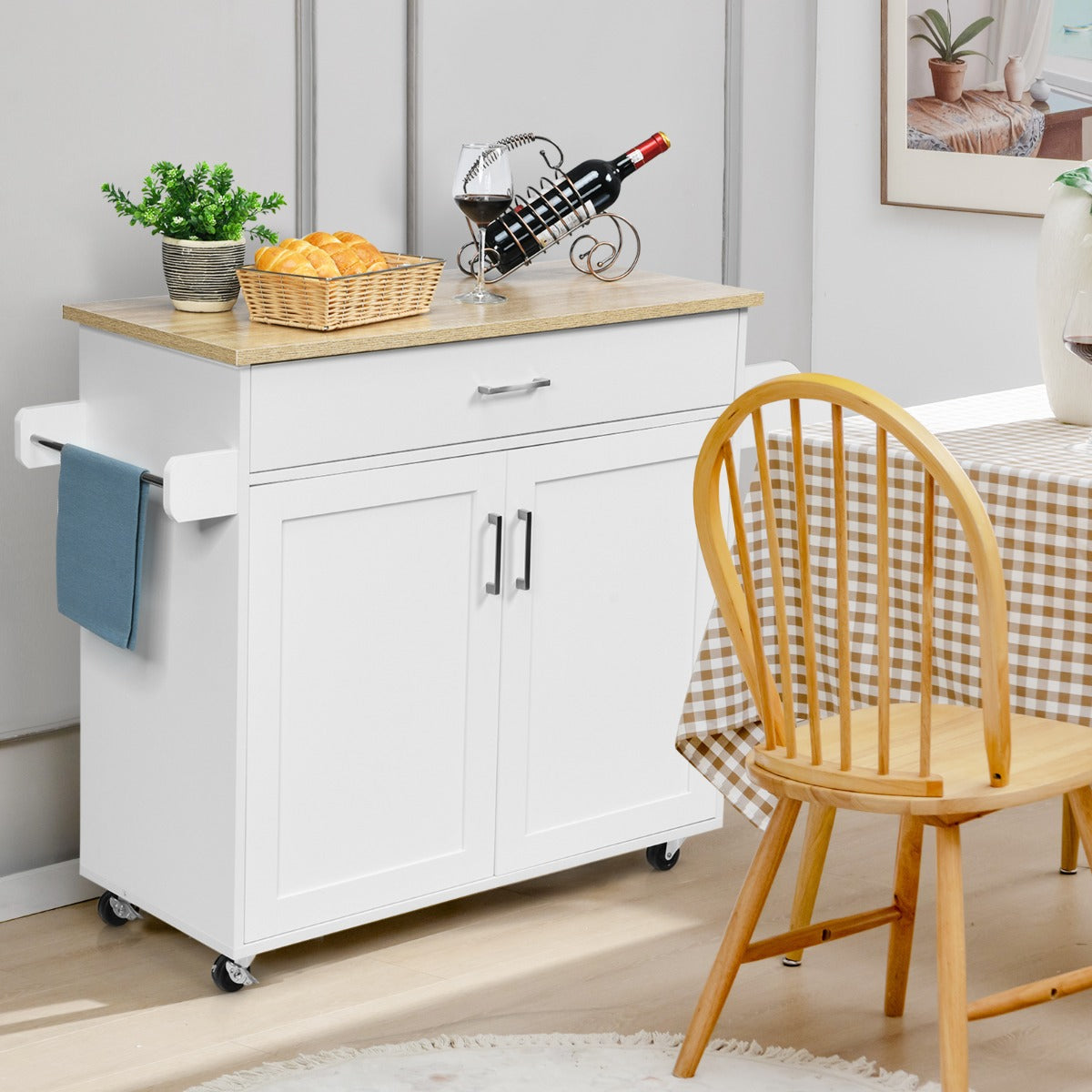 Isla de cocina portátil con ruedas bloqueables NNECW | Mueble auxiliar de cocina con almacenamiento y fácil movilidad-4