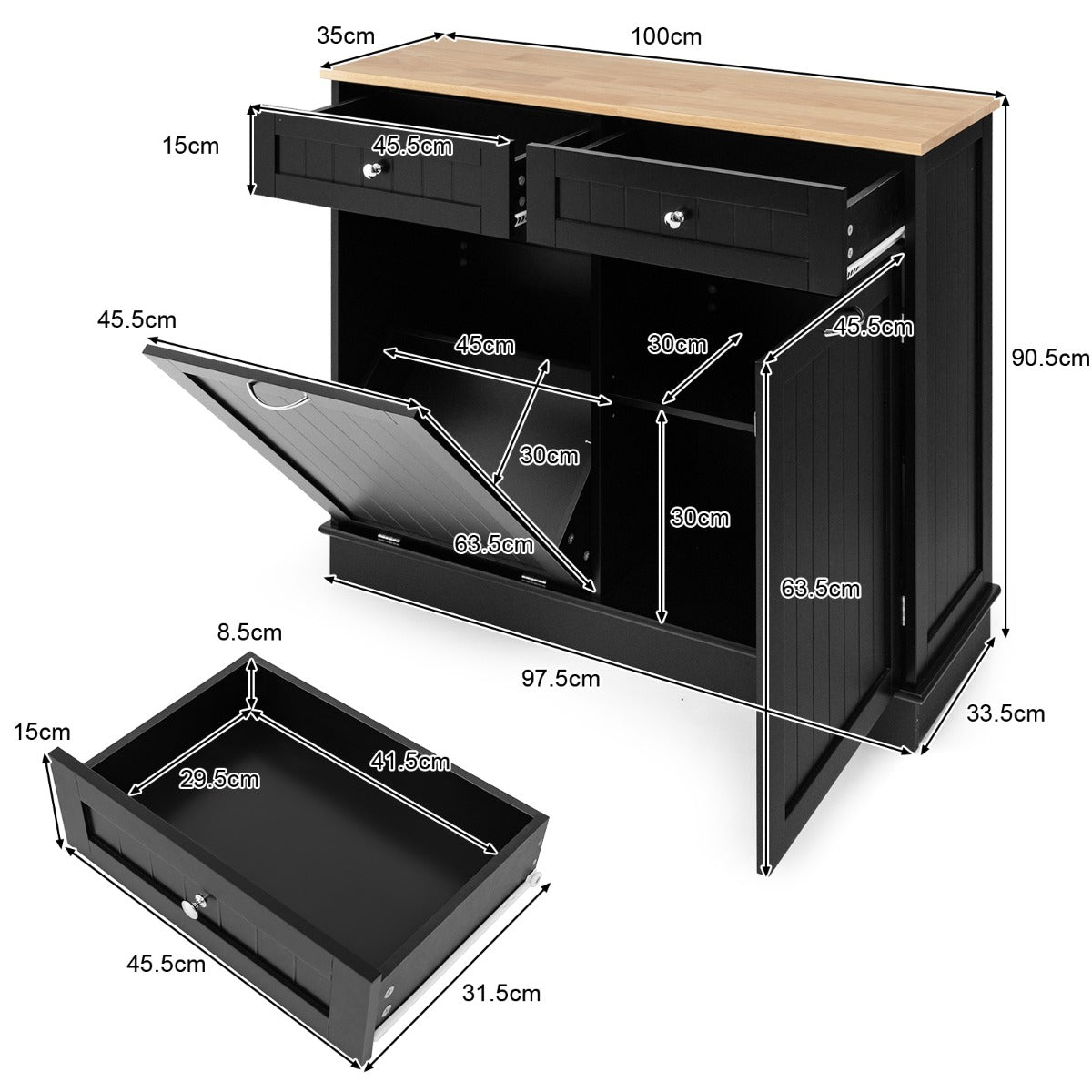 Papelera de cocina con estante ajustable NNECW | Cubo de basura multifuncional para cocina-2