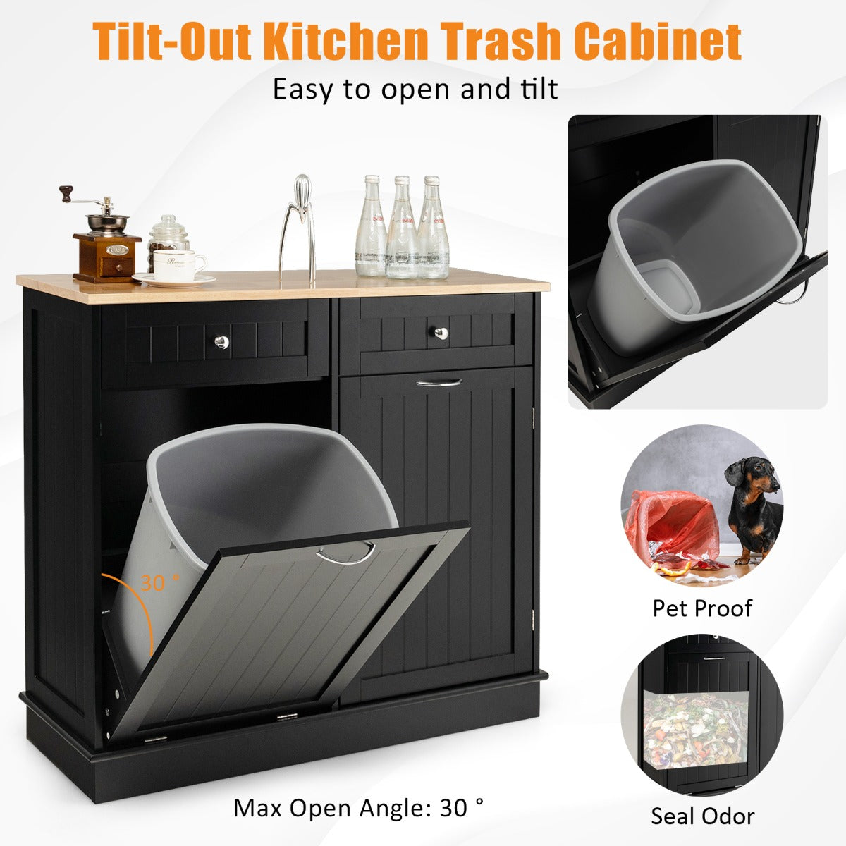 Papelera de cocina con estante ajustable NNECW | Cubo de basura multifuncional para cocina-3