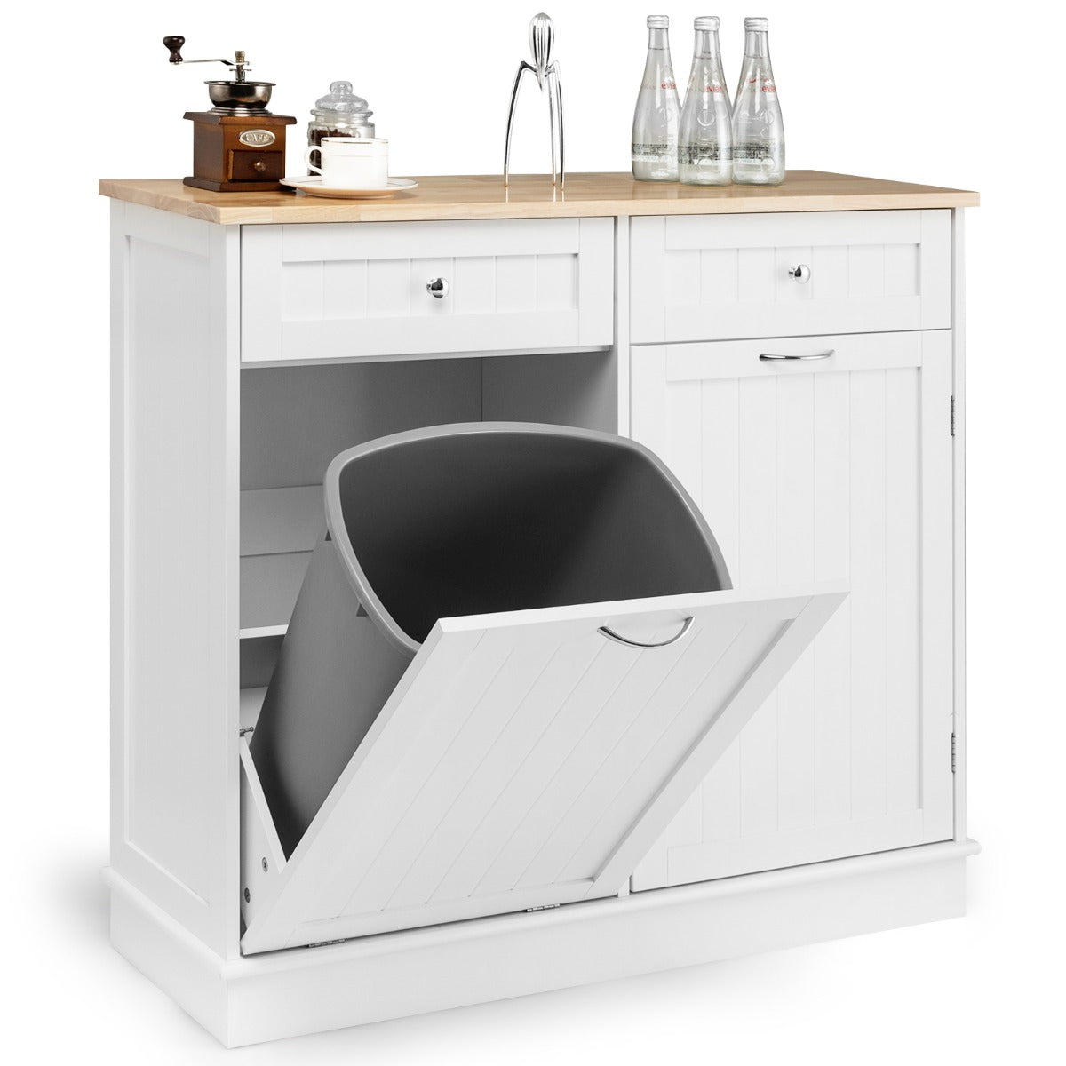 Papelera de cocina blanca con estante ajustable NNECW | Mueble para cubo de basura con diseño moderno-1