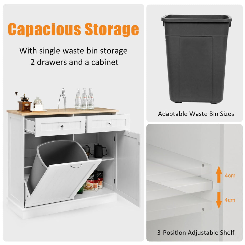 Papelera de cocina blanca con estante ajustable NNECW | Mueble para cubo de basura con diseño moderno-4