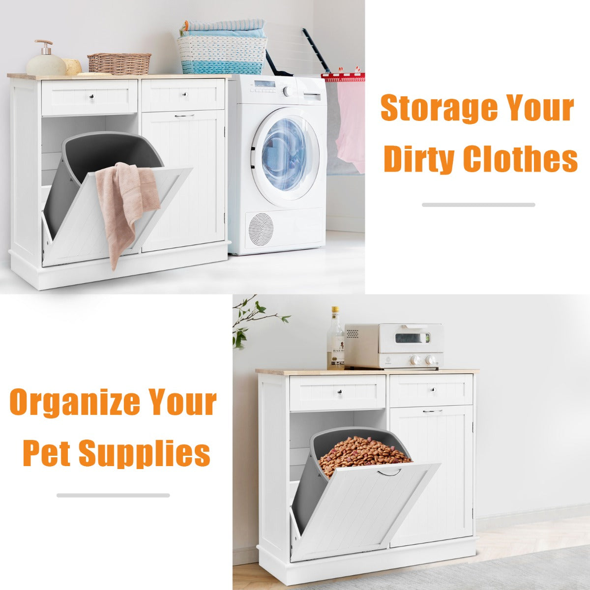 Papelera de cocina blanca con estante ajustable NNECW | Mueble para cubo de basura con diseño moderno-2