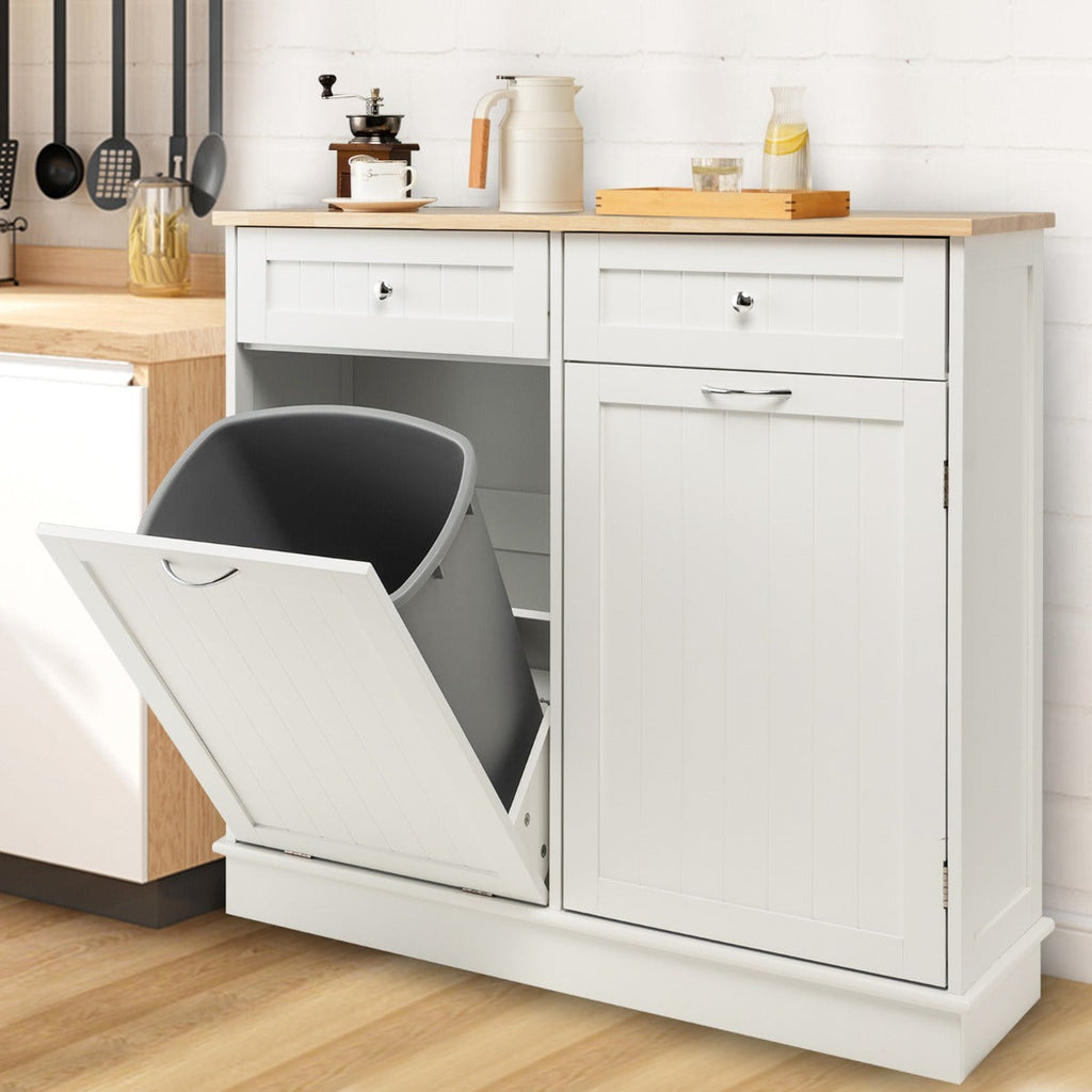 Papelera de cocina blanca con estante ajustable NNECW | Mueble para cubo de basura con diseño moderno-0