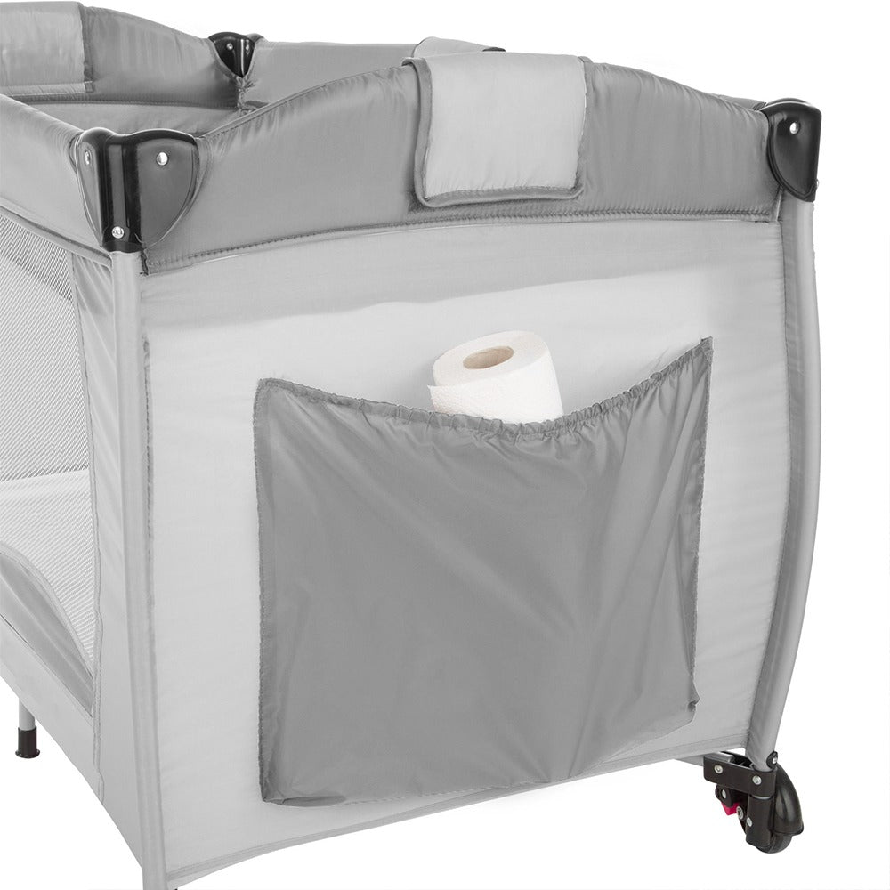 Cuna de viaje con cambiador y arco de juegos gris | Cuna portátil para bebé con diseño seguro y funcional-2
